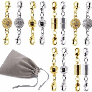 12Pcs Necklace extender, Magnetic Lobster Clasps, Rhinestone Ball & Ball and Cuboids for Necklace and bracelet extend-chain extension