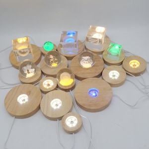 Wood Base-Round Light Base night light  wooden lamp base for Crystal ornaments, figurines models etc-USB Cable