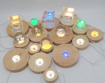Wood Base-Round Light Base night light  wooden lamp base for Crystal ornaments, figurines models etc-USB Cable