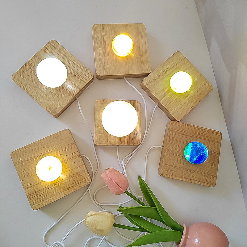 Wood Base-square Light Base Night Light Wood Lamp Base for Crystal ...