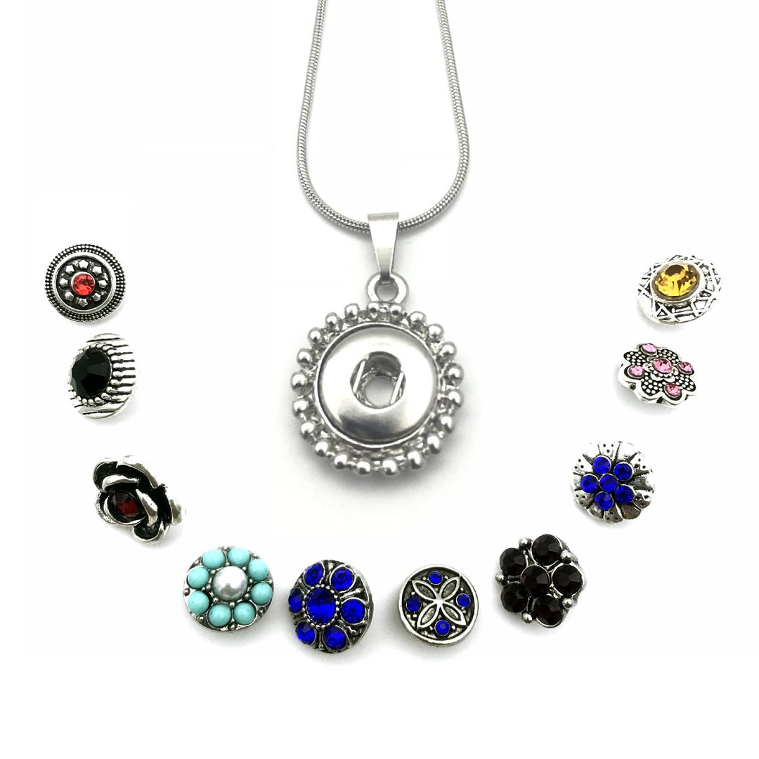 Snap Charms Neckalce Set1 60cm Chain,1 12mm Snap Base Pendant and 10pcs 12mm Petite Size Snap