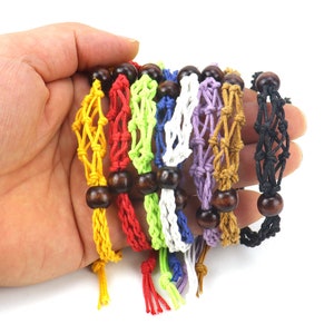 5er Set Holzperlen Armband Kordel Steinkäfig Halter, Kordel für Kristall, Stein Armband Kordel, verstellbares Armband Käfigschnur