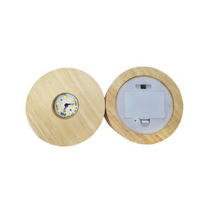 Wood Base-12cm Round Light Base night light  wooden lamp base for Crystal ornaments, figurines models etc-Battery needed but not included