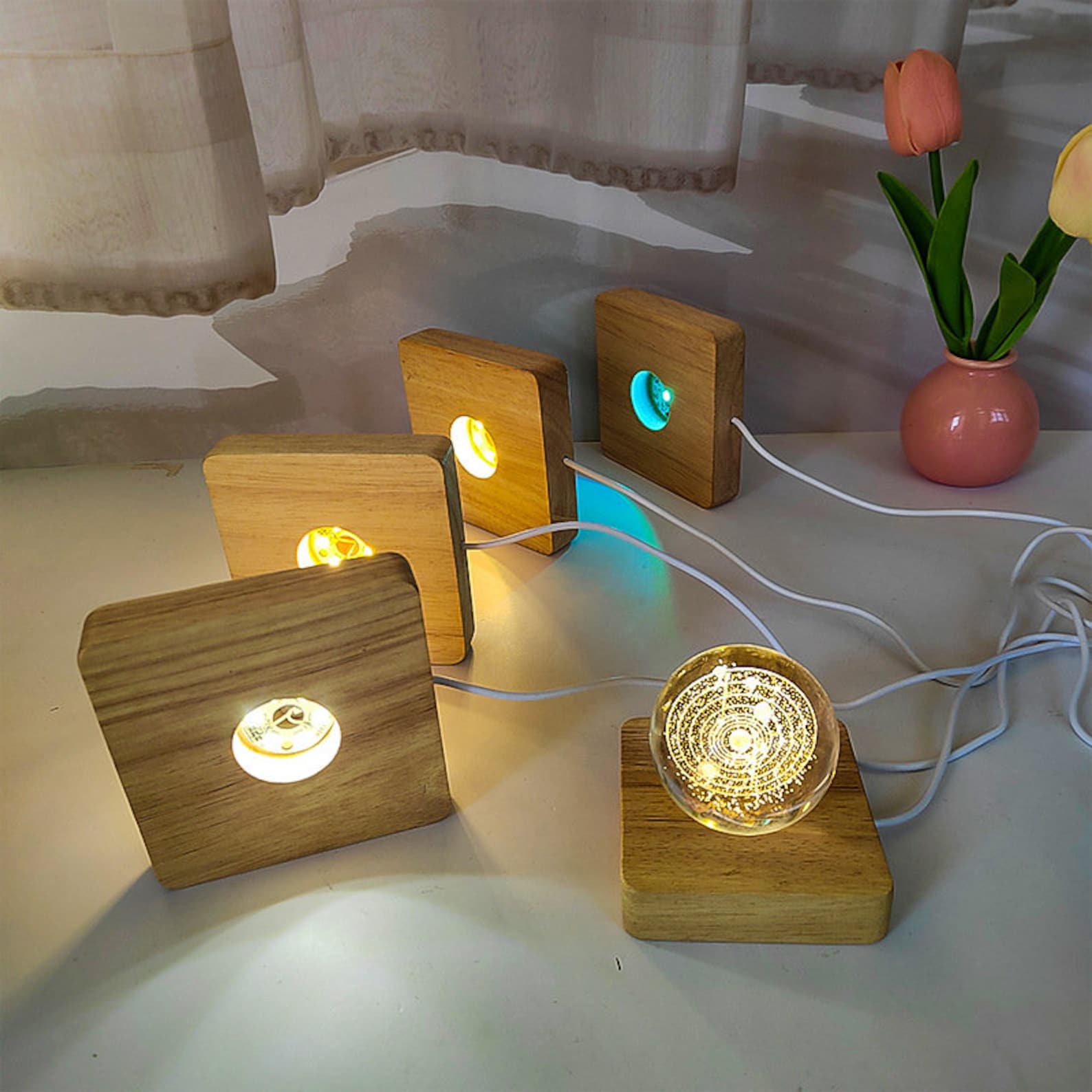 Wood Base-square Light Base Night Light Wood Lamp Base for Crystal ...