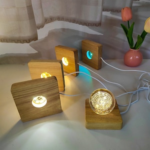 Large Size Wood Base-Square Light Base night light  wood lamp base for Crystal ornaments, figurines models etc-USB Cable