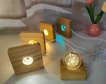 Wood Base-Square Light Base night light  wood lamp base for Crystal ornaments, figurines models etc-USB Cable