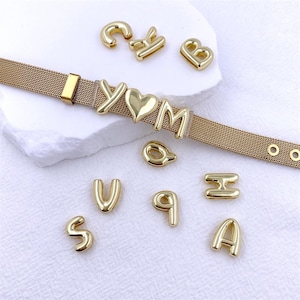 1 Gold Color Bracelet with slide letters charms -Slide Letters Charms-Made to order