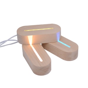 Oval Wood Base- Light Base night light  wooden lamp base for Crystal ornaments, figurines models etc-USB Cable-Small Size