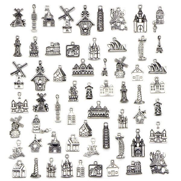 60pcs World Famous Architecture Landmarks Charms Pendant for DIY Jewelry Making