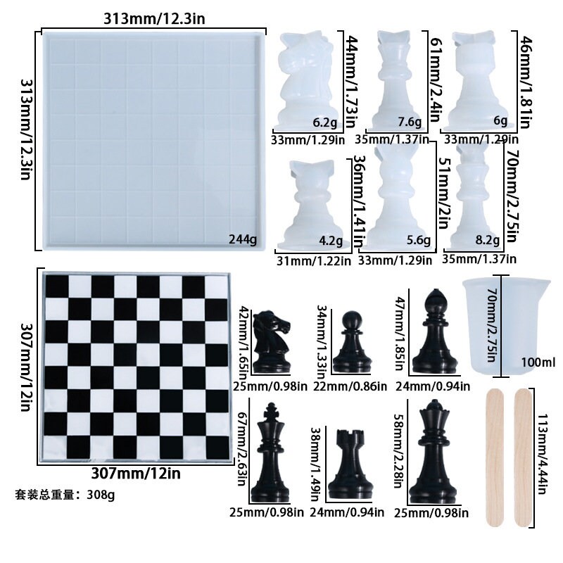 Tofficu 3 Sets Chess Mold Chess Board Silicone Resin Molds Epoxy Resin  Casting Molds Chess Accessories Silicone Molds for Epoxy Resin Polymer Clay