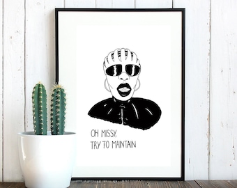Missy Elliott A4 Poster Print/ Self Love/ Self Care/The Rain/ Supa Dupa Fly/ Motivational/ Hip Hop Quotes/ Hand Drawn Wall Art