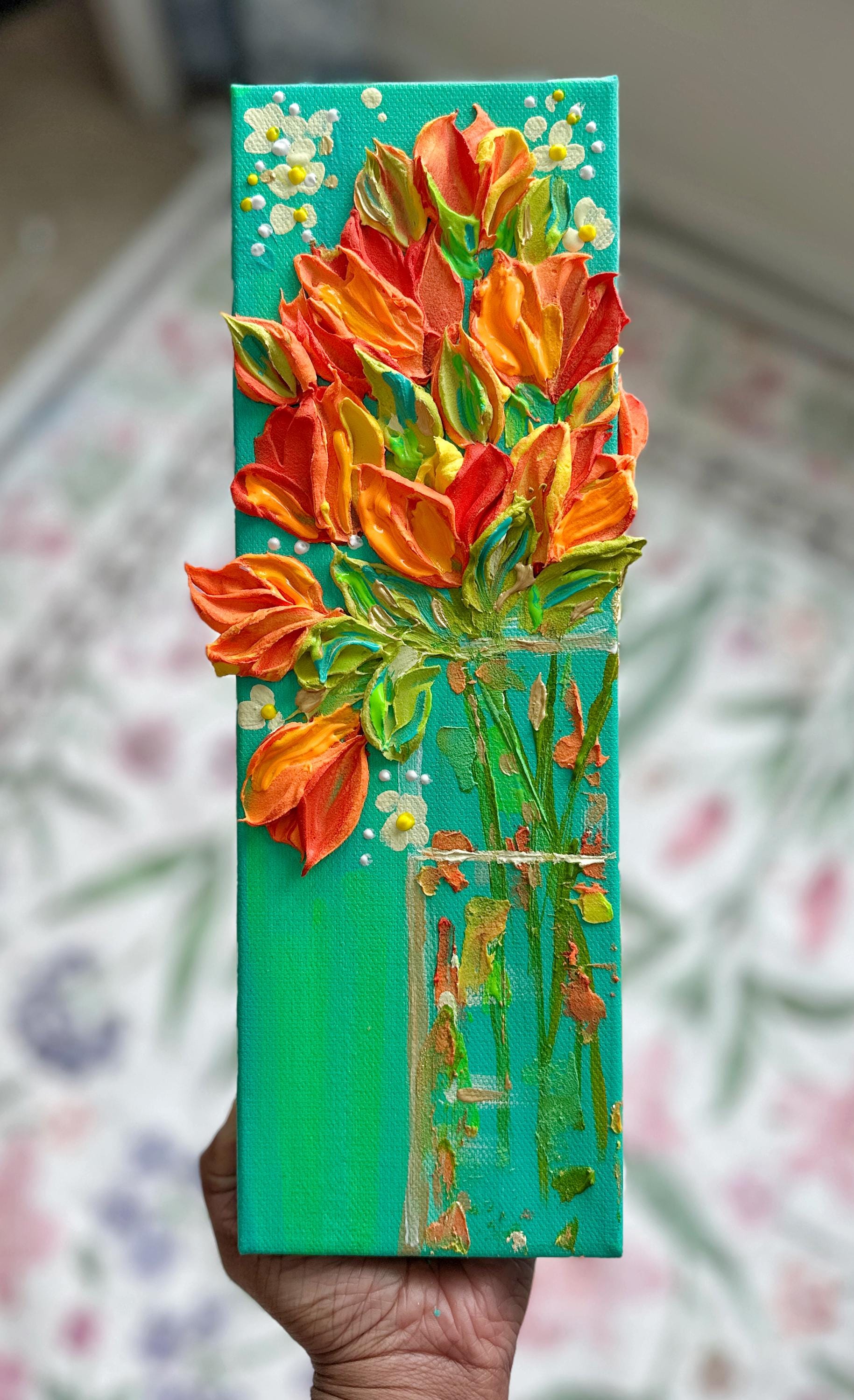 Original Art California Orange Poppy Painting | Textured Acrylic ...