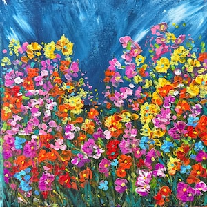 Original Painting | Colorful Vibrant Wildflowers Landscape | Abstract Textured Acrylic  Art | Unique Handmade Gifts |