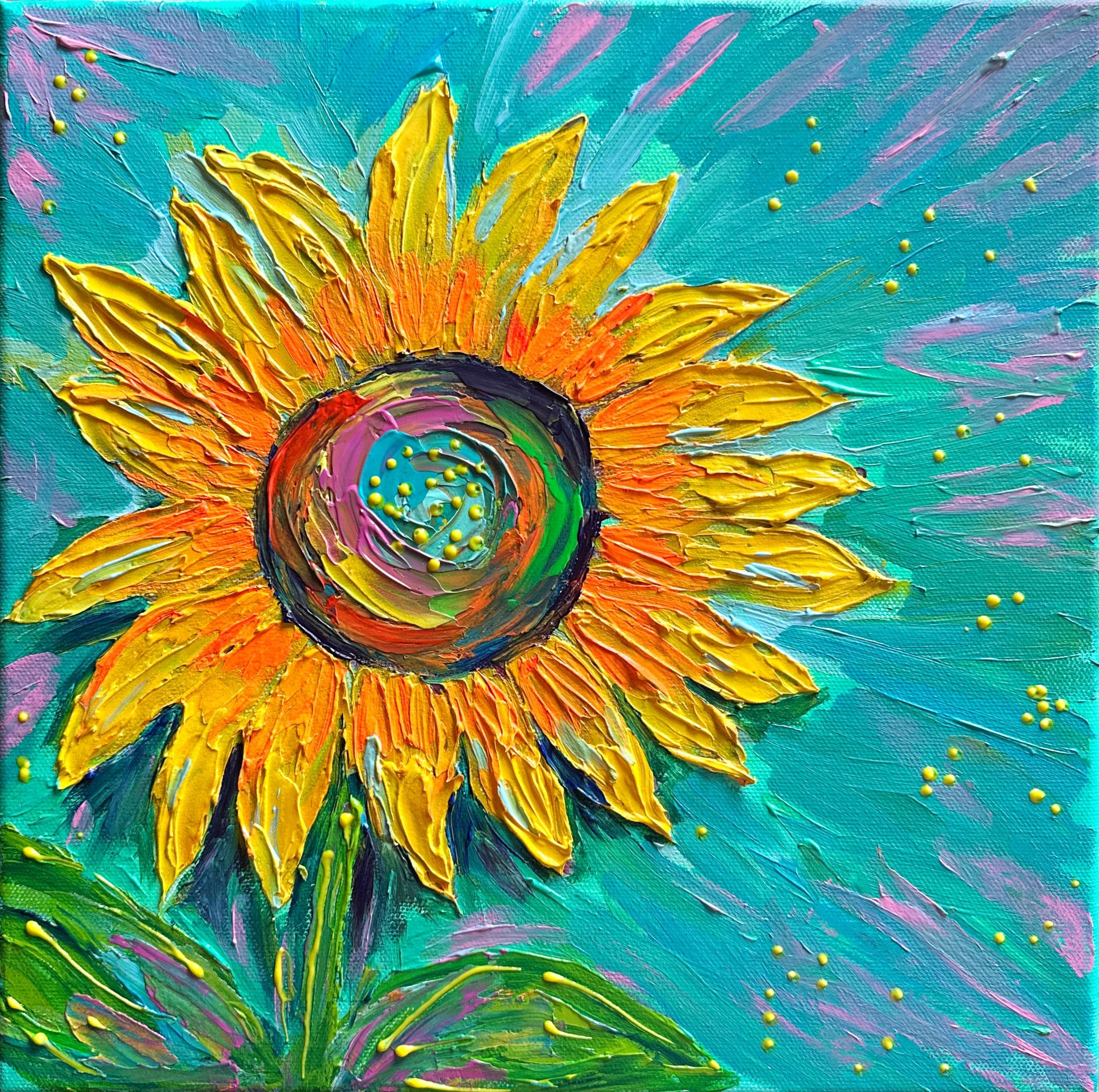 Original Painting | Whimsical Colorful Sunflower | Abstract