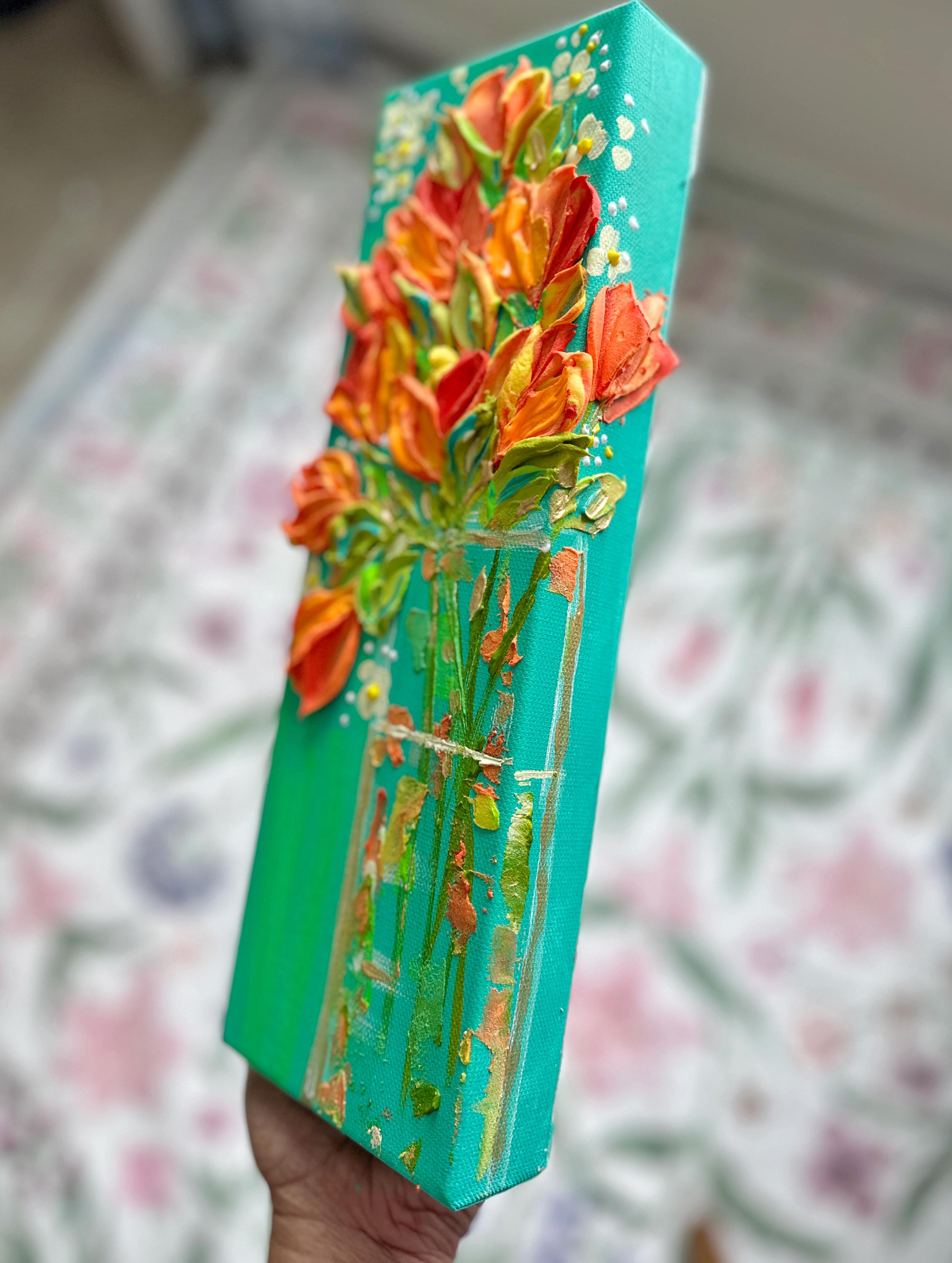Original Art California Orange Poppy Painting | Textured Acrylic ...