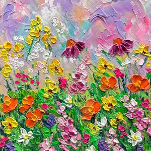 Original Painting | Colorful Vibrant Wildflowers Landscape | Abstract Textured Acrylic  Art | Unique Handmade Gifts |