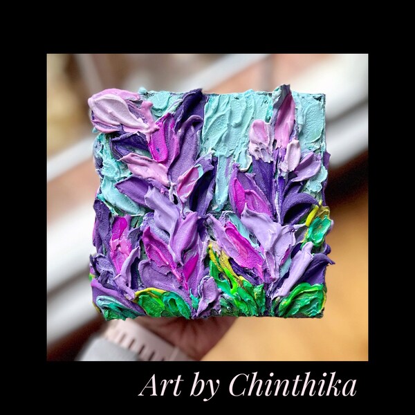 Original Painting | Purple Pink Lupin Floral Landscape| Abstract Impasto Textured Palette Knife 3D Art | Valentine Day