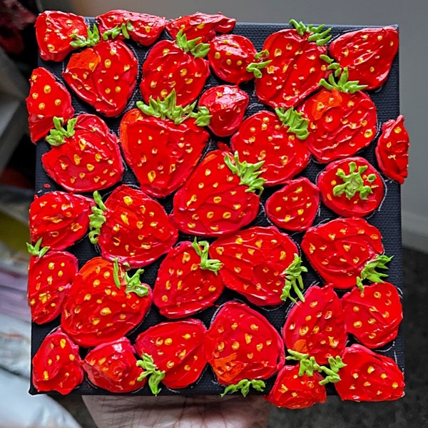 Original Painting | Strawberries Painting | Abstract Textured Acrylic  Fruit Art |  Unique Handmade Wall Art