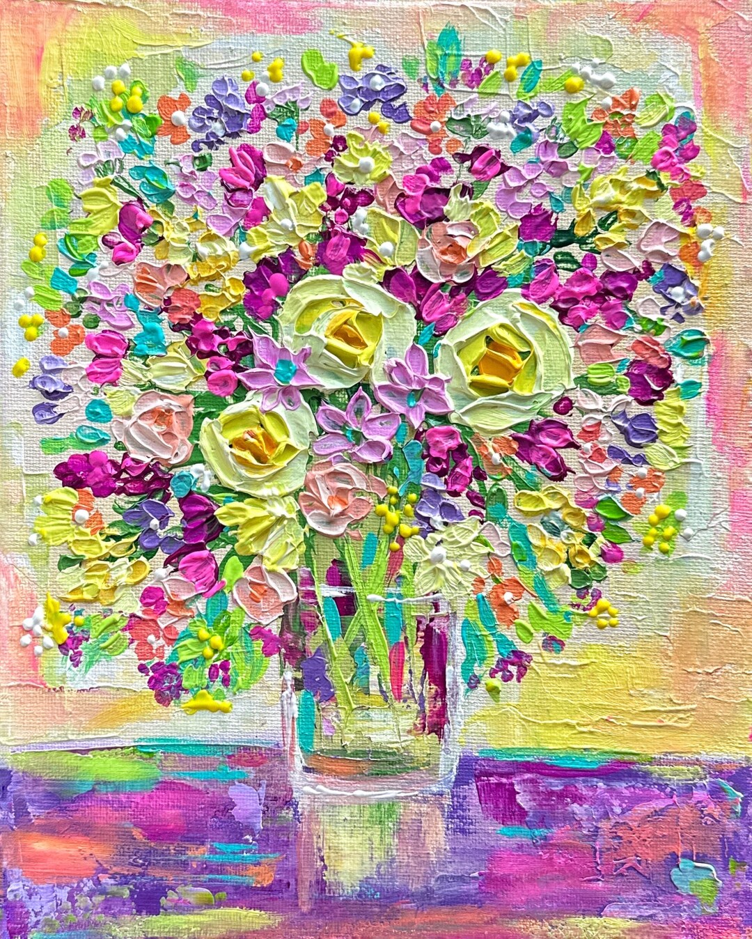 Original Painting | Vibrant Colorful Flowers in Vase | Abstract ...