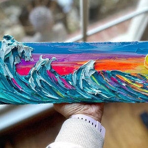 Original Impasto Ocean Wave Painting: Textured Acrylic Coastal Art