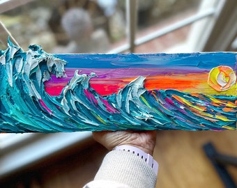 Original  Painting | Colorful Ocean  Wave Landscape | Abstract Impasto Textured Palette Knife  3D Art|  Coastal  Tropical Decor