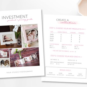 Photography Price List Template- Price Guide for Photographers -Create a Collection Price Guide -Investment Guide Photography- Product guide