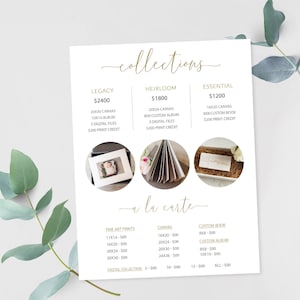 Photography Price Guide Template-Price List for Photographers -Photography Investment Guide -Investment Template-Collections and a la carte
