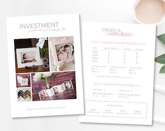 Photography Price List Template- Price Guide for Photographers -Create a Collection Price Guide -Investment Guide Photography- Product guide