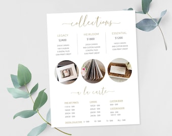Photography Price Guide Template-Price List for Photographers -Photography Investment Guide -Investment Template-Collections and a la carte