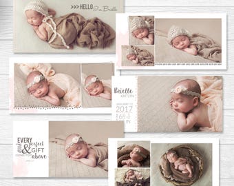 Newborn Album Photography Template - Baby Book Template for Photographers - 10x10 Template -Watercolor Album - Baby Template for Photography