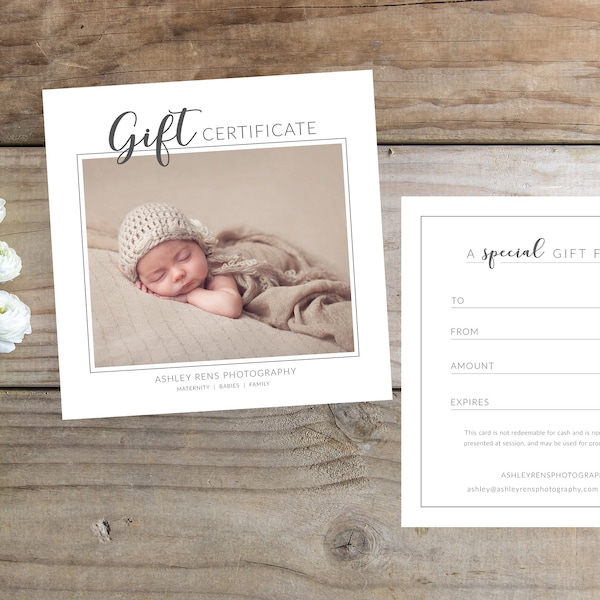 Photography Gift Certificate Template. Photography Marketing Template. 5x5 Modern Simple Gift Certificate Template.