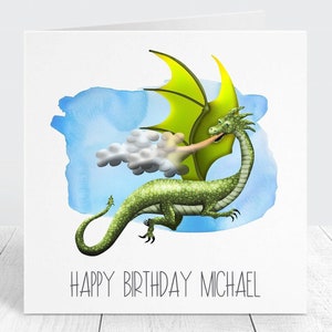 パーソナライズされたドラゴンの誕生日カード、名前をカスタマイズするオタクの誕生日カード、ファンタジー SF ギフト