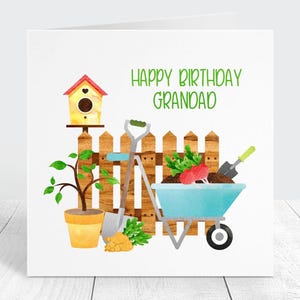 Carte d'anniversaire grand-père, carte sur le thème du jardin de style aquarelle pour grand-père ou papa, carte d'anniversaire Tadcu ou Taid