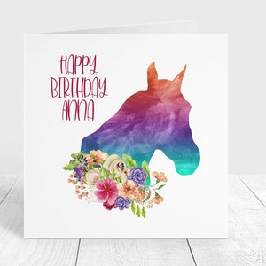 Horse Birthday Card, Pretty Personalised Floral Horse Birthday Card, Horse Card For Daughter, Friend, Family