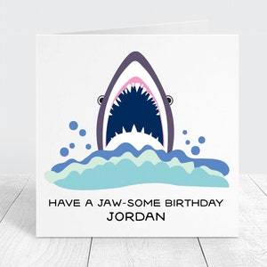 Personalised Shark Birthday Card, Funny Custom Birthday Card With Name, Jawsome Birthday Joke Gift