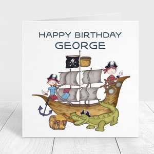 Carte d'anniversaire pirate personnalisée, carte d'anniversaire personnalisée pour enfants, carte d'anniversaire sur le thème aventure pirates chasse au trésor