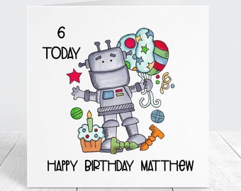 Personalised Robot Birthday Card, Custom Birthday Card With Personalised Name And Age, Cute Robot Design