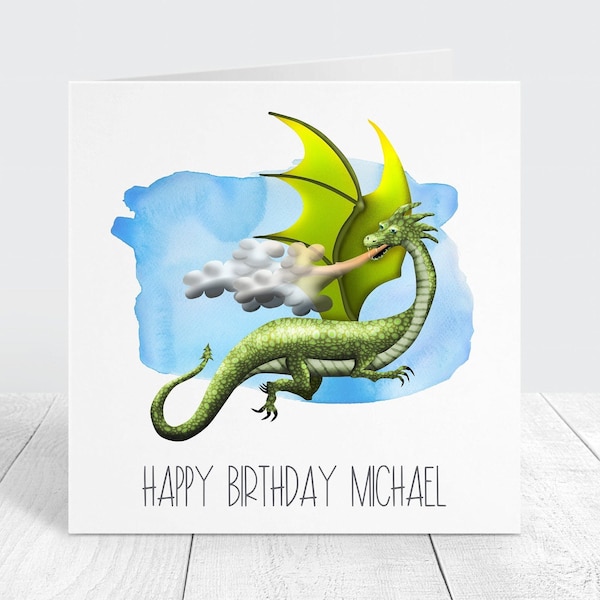 Personalised Dragon Birthday Card With Name Customisation, Geek Birthday Gift, Fantasy Sci-Fi Gift
