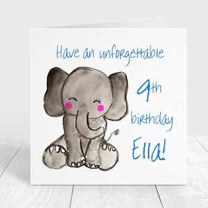 Carte d'anniversaire personnalisée pour enfants, jolie carte d'anniversaire personnalisée sur le thème des éléphants pour les enfants