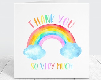 Thank You Card, Rainbow Theme Thank You Card, Teachers Thank You Card, Thank You So Very Much Card