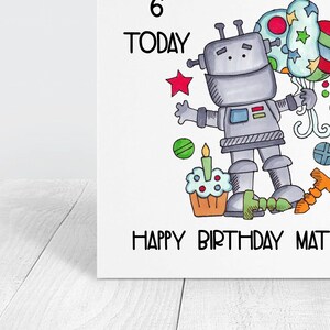Carte d'anniversaire robot personnalisée, carte d'anniversaire personnalisée avec nom et âge personnalisés, design robot mignon