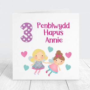 Welsh Personalised Birthday Card, Girls Welsh Fairy Birthday Card For Daughter, Granddaughter, Penblwydd Hapus