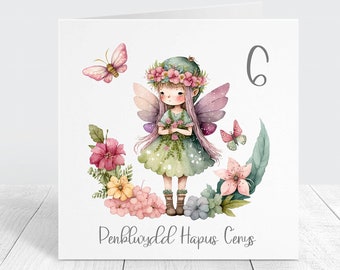 Welsh Personalised Birthday Card, Girls Welsh Fairy Birthday Card For Daughter, Granddaughter, Penblwydd Hapus
