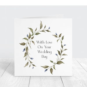Wedding Congratulations Card, Watercolour Floral Wreath, With Love On Your Wedding Day, Marriage Celebration Card