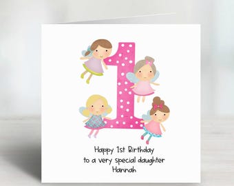 Personalised First Birthday Card For Daughter, Granddaughter Or Niece, Fairy Design