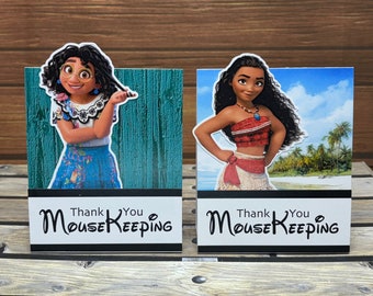 One Mirabel or Moana themed Mousekeeping tent style tip holder for Disney Resort Stays