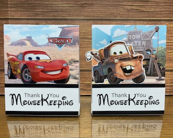 One Disney Lightening McQueen or Mater Mousekeeping tent style tip holder for Disney Resort Stays