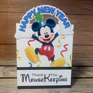 One Happy New Year Mousekeeping tent style tip holder for Disney Resort Stay
