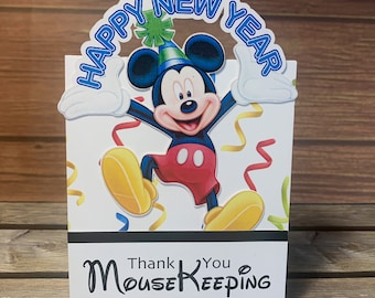 One Happy New Year Mousekeeping tent style tip holder for Disney Resort Stay
