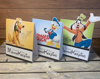 Pluto, Goofy or Donald Disney Mousekeeping tent style tip holder for Disney Resort Stays